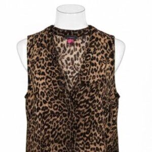 Vince Camuto Leopard Sleeveless Blouse XL Brown Black